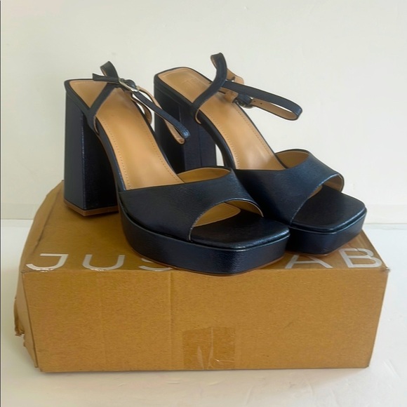 JustFab Women Navy Blue Block Heel Sandals Vintage Platform Pumps Shoes Size 10 - Picture 7 of 7